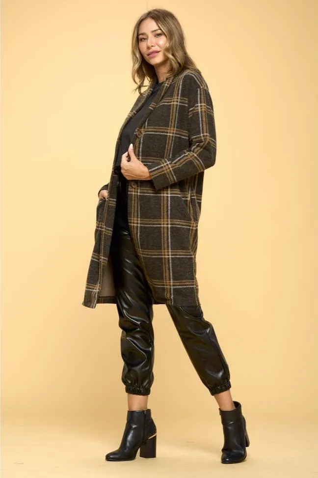 Renee C Plaid Coat With Buttons And Pockets