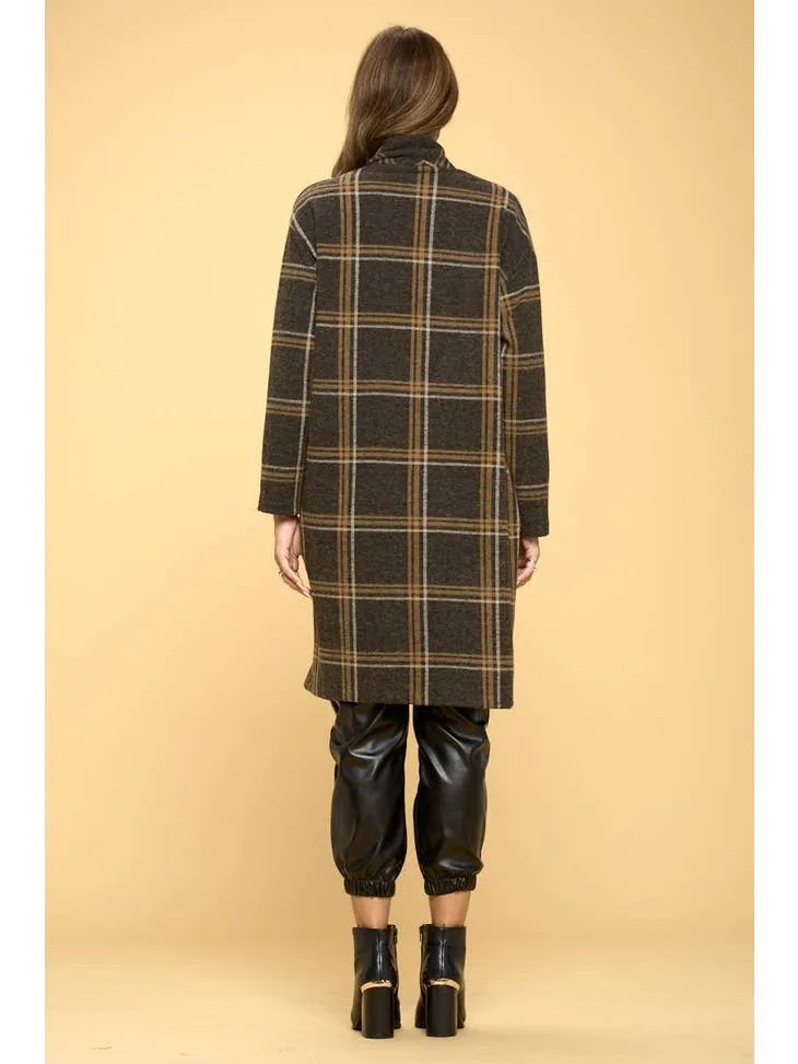 Renee C Plaid Coat With Buttons And Pockets