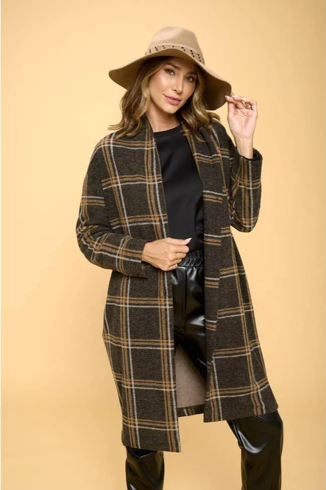 Renee C Plaid Coat With Buttons And Pockets