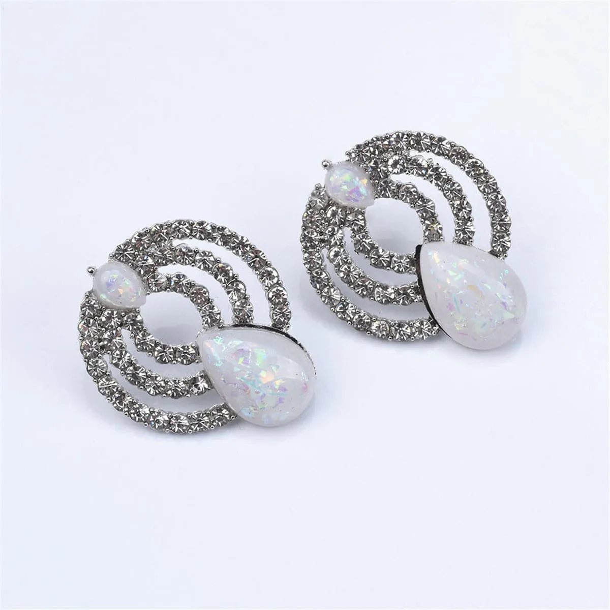 Resin & Cubic Zirconia Silver-Plated Layer Drop Stud Earring