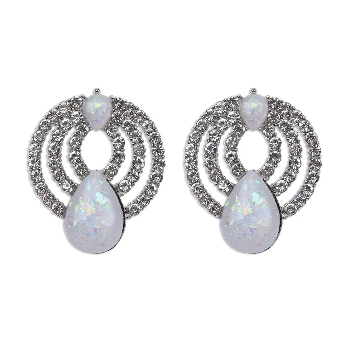 Resin & Cubic Zirconia Silver-Plated Layer Drop Stud Earring