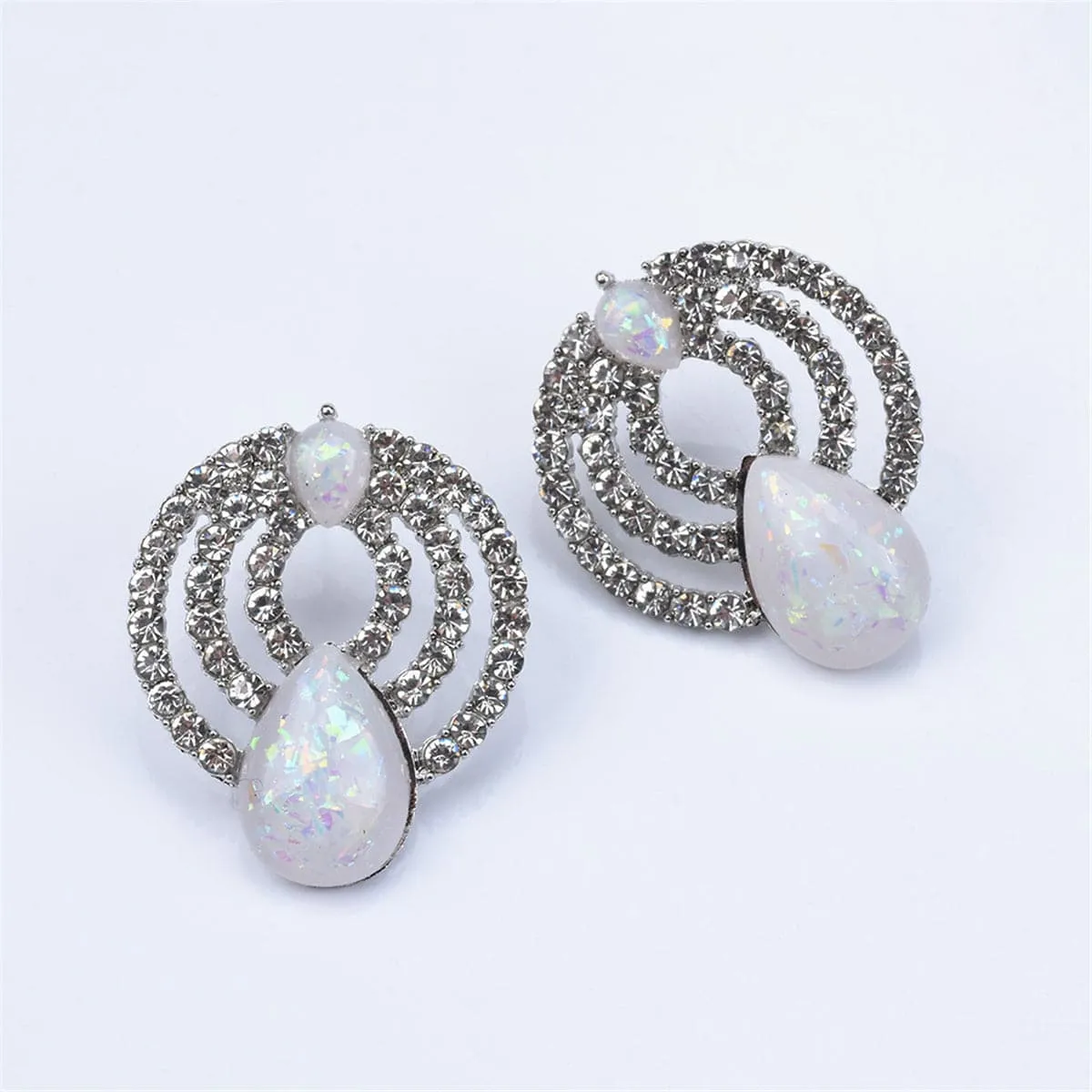 Resin & Cubic Zirconia Silver-Plated Layer Drop Stud Earring