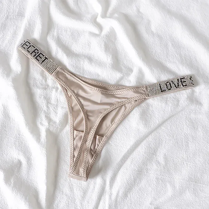 Rhinestone Letter Thong: Sparkle and Comfort for Active Women