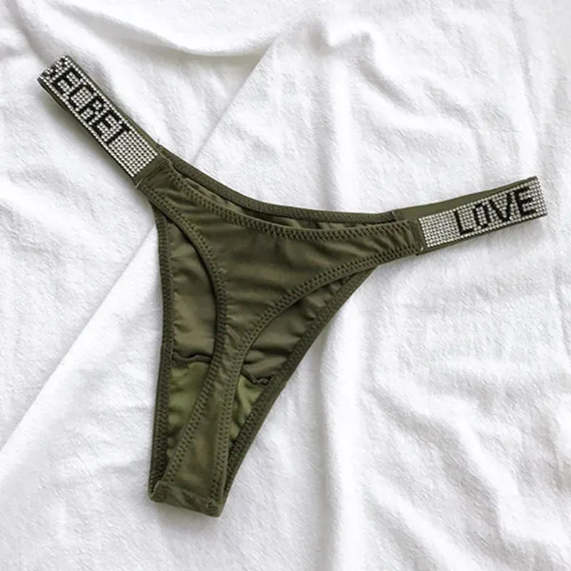 Rhinestone Letter Thong: Sparkle and Comfort for Active Women