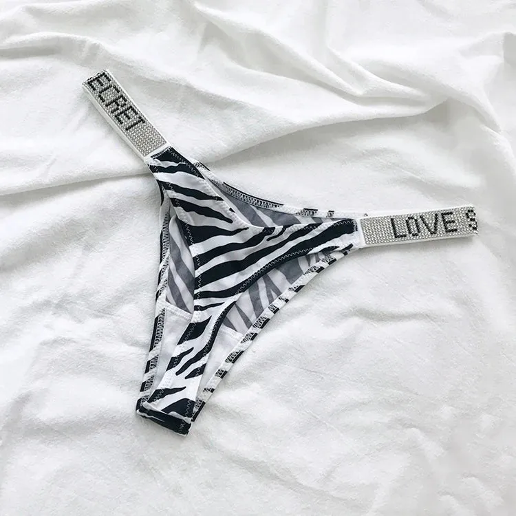Rhinestone Letter Thong: Sparkle and Comfort for Active Women