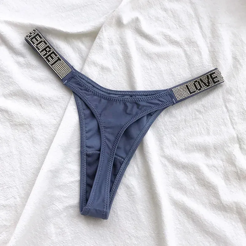 Rhinestone Letter Thong: Sparkle and Comfort for Active Women