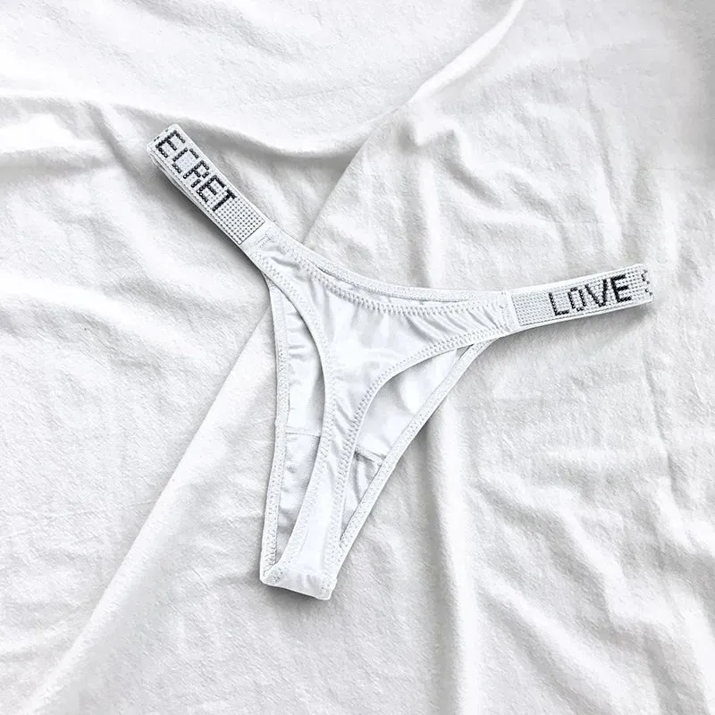Rhinestone Letter Thong: Sparkle and Comfort for Active Women