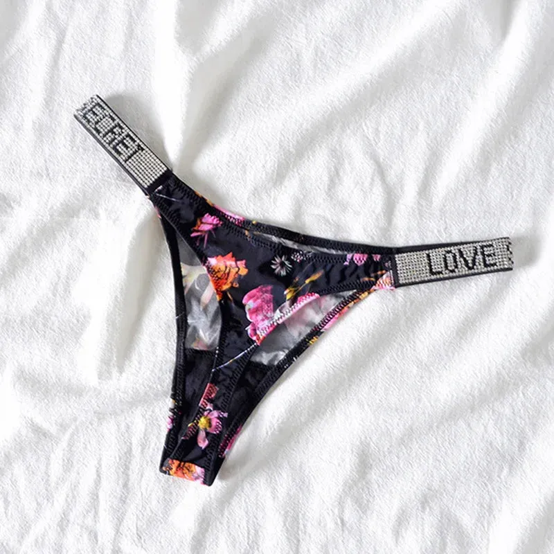 Rhinestone Letter Thong: Sparkle and Comfort for Active Women