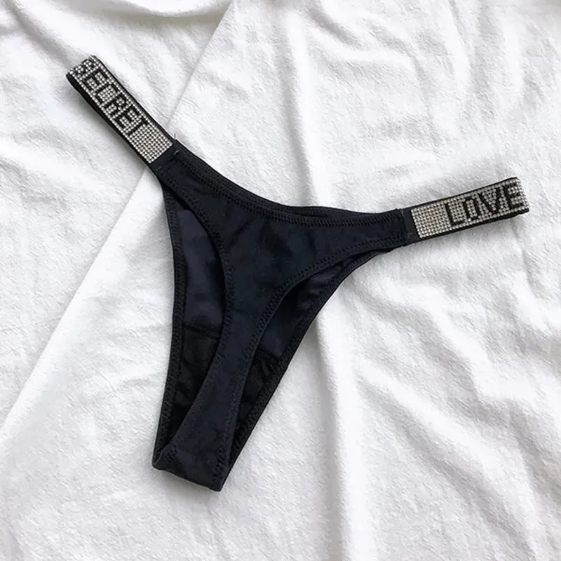 Rhinestone Letter Thong: Sparkle and Comfort for Active Women