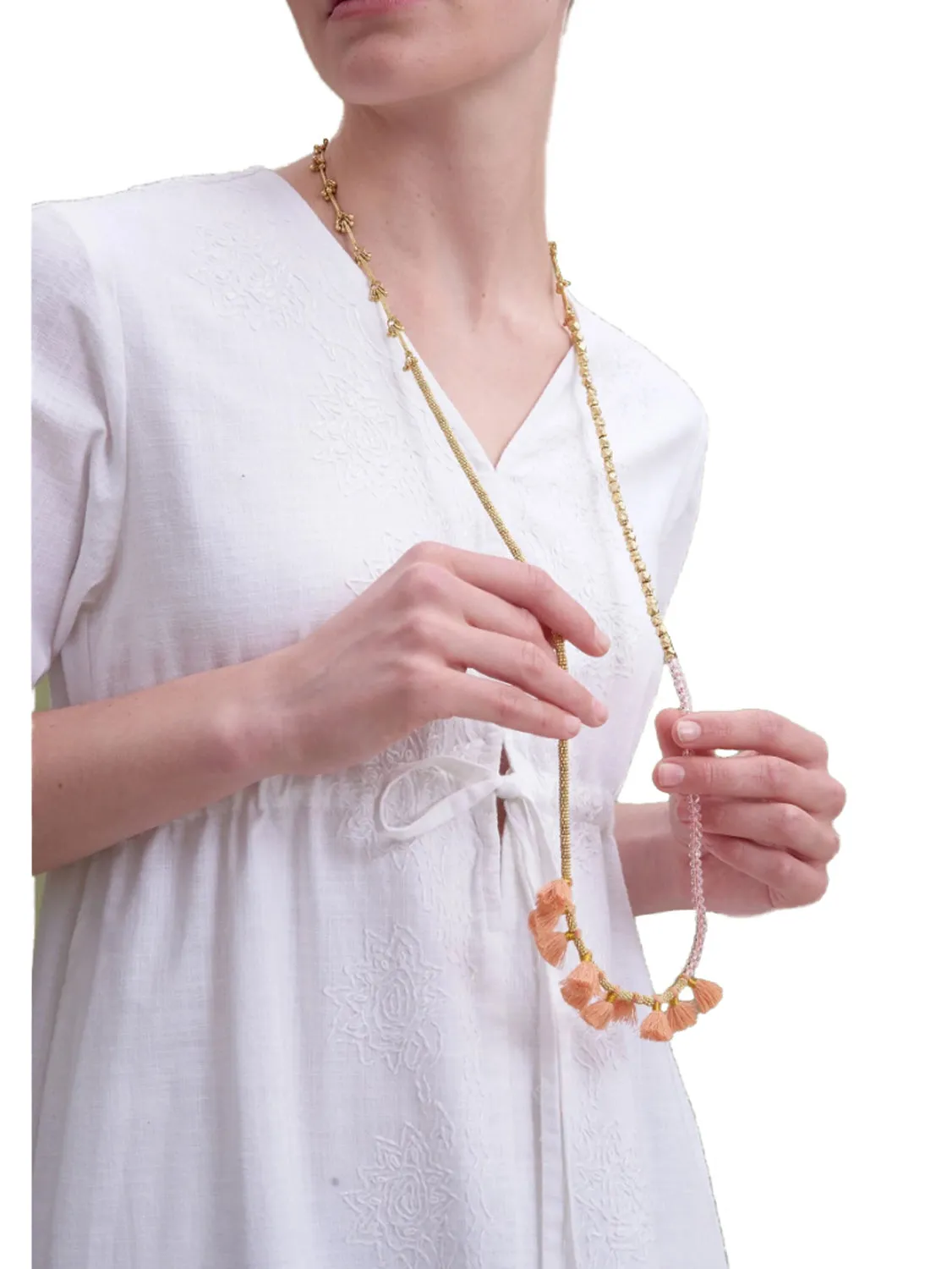 ROBERTA ROLLER RABBIT Women's Coral Samten Beaded Tassel Necklace $55 NEW