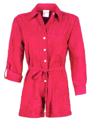 Romper Raspberry Crushed Textured Jacquard