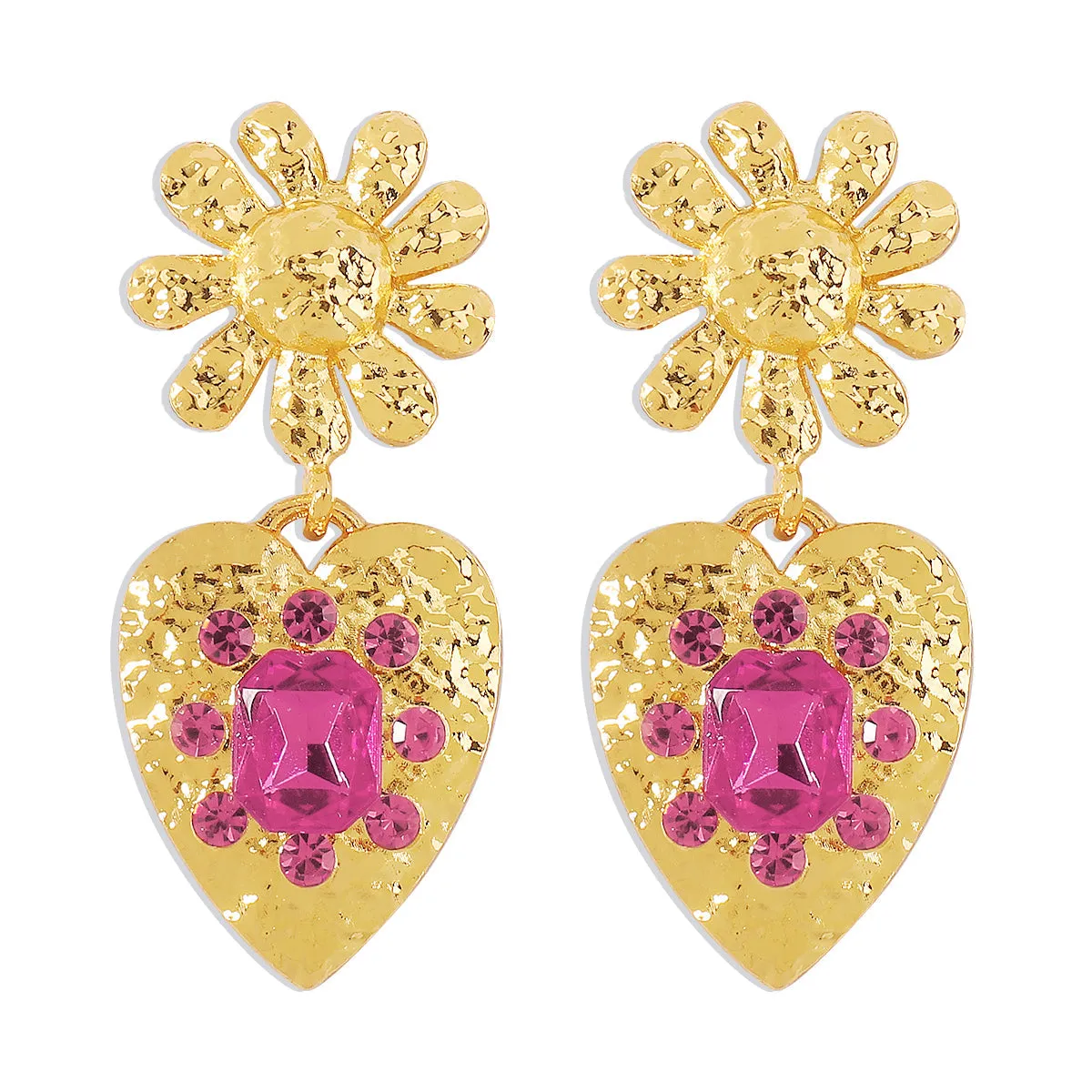 Rose Crystal & 18K Gold-Plated Flower Heart Drop Earrings