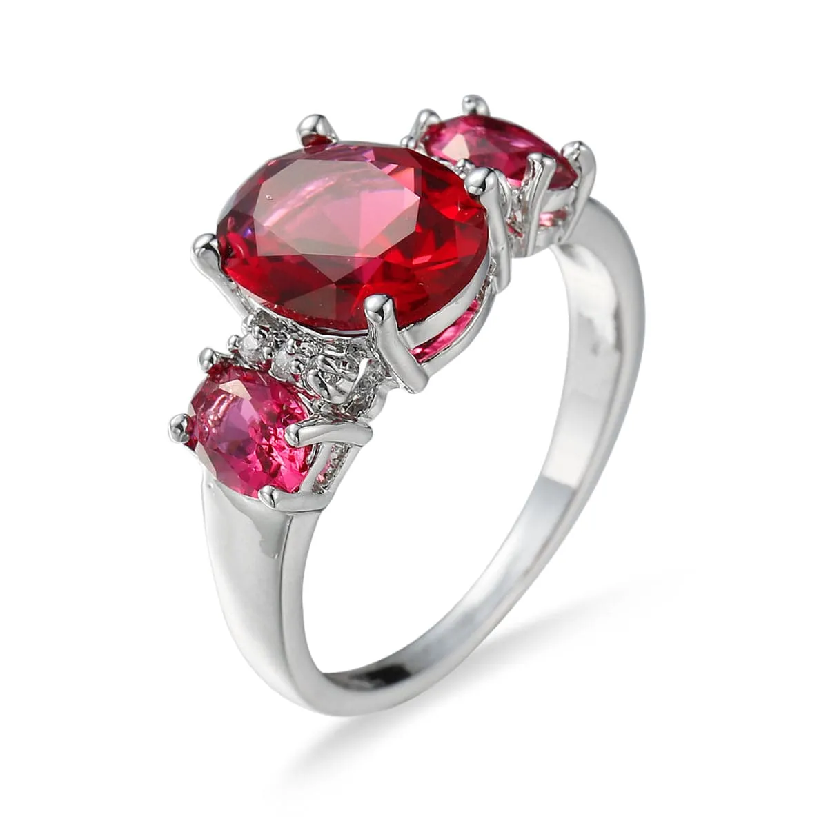 Rose Crystal & Polatinum-Plated Three-Stone Ring