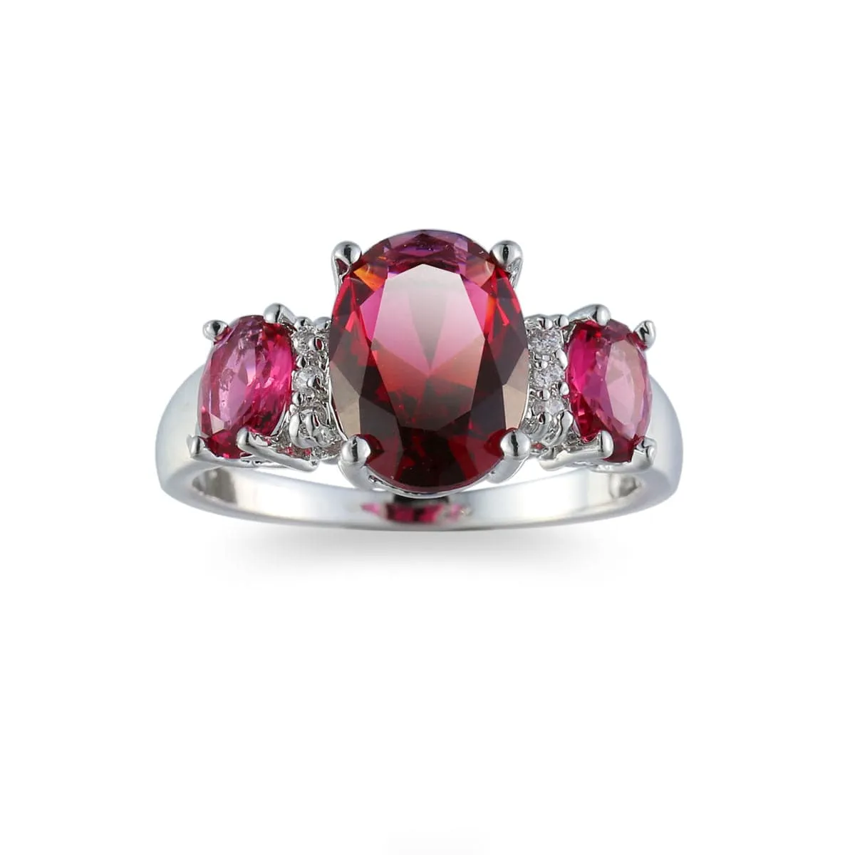 Rose Crystal & Polatinum-Plated Three-Stone Ring