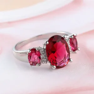 Rose Crystal & Polatinum-Plated Three-Stone Ring