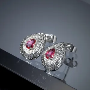 Rose Crystal & Silver-Plated Filigree Pear-Cut Stud Earrings