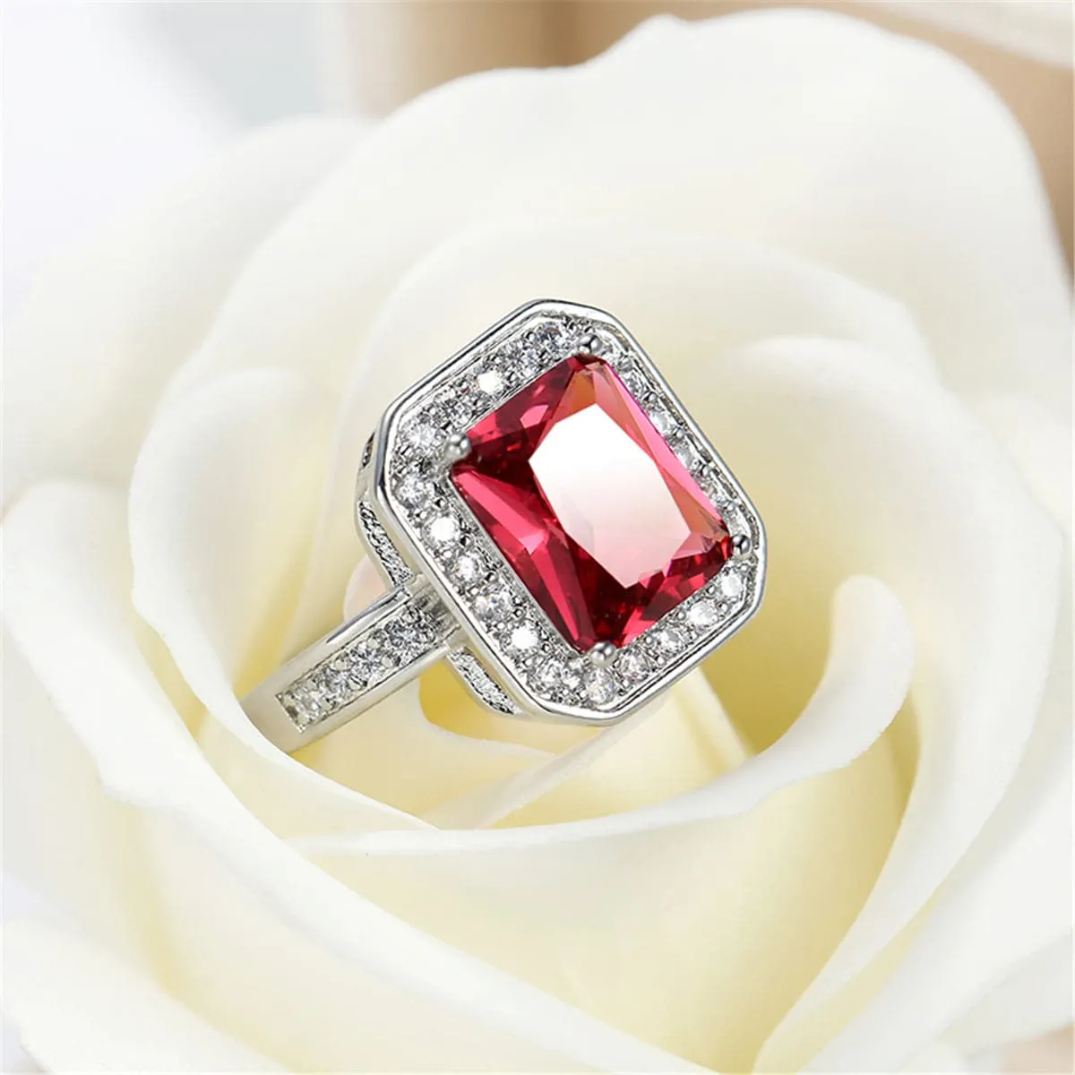 Rose Cubic Zirconia & Crystal Halo Radiant-Cut Ring