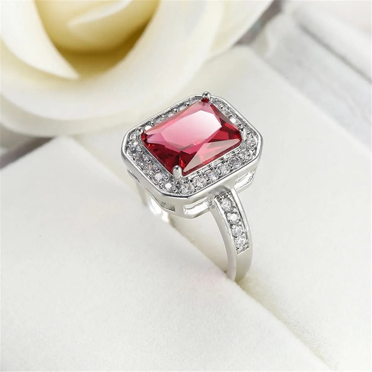 Rose Cubic Zirconia & Crystal Halo Radiant-Cut Ring