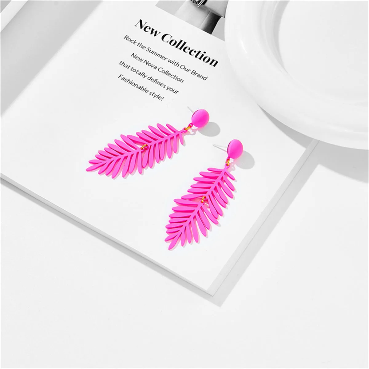Rose Enamel & 18K Gold-Plated Leaves Drop Earrings