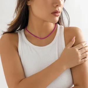 Rose Enamel & Silver-Plated Box Chain Necklace