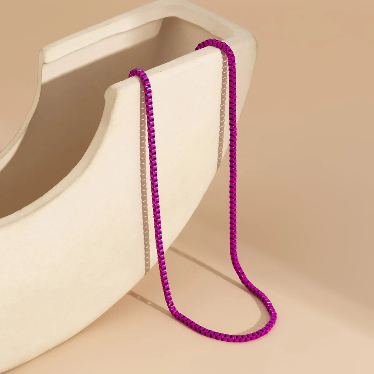 Rose Enamel & Silver-Plated Box Chain Necklace