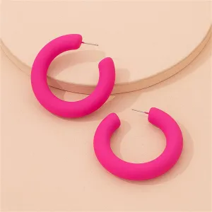 Rose Enamel & Silver-Plated C-Shape Huggie Earrings