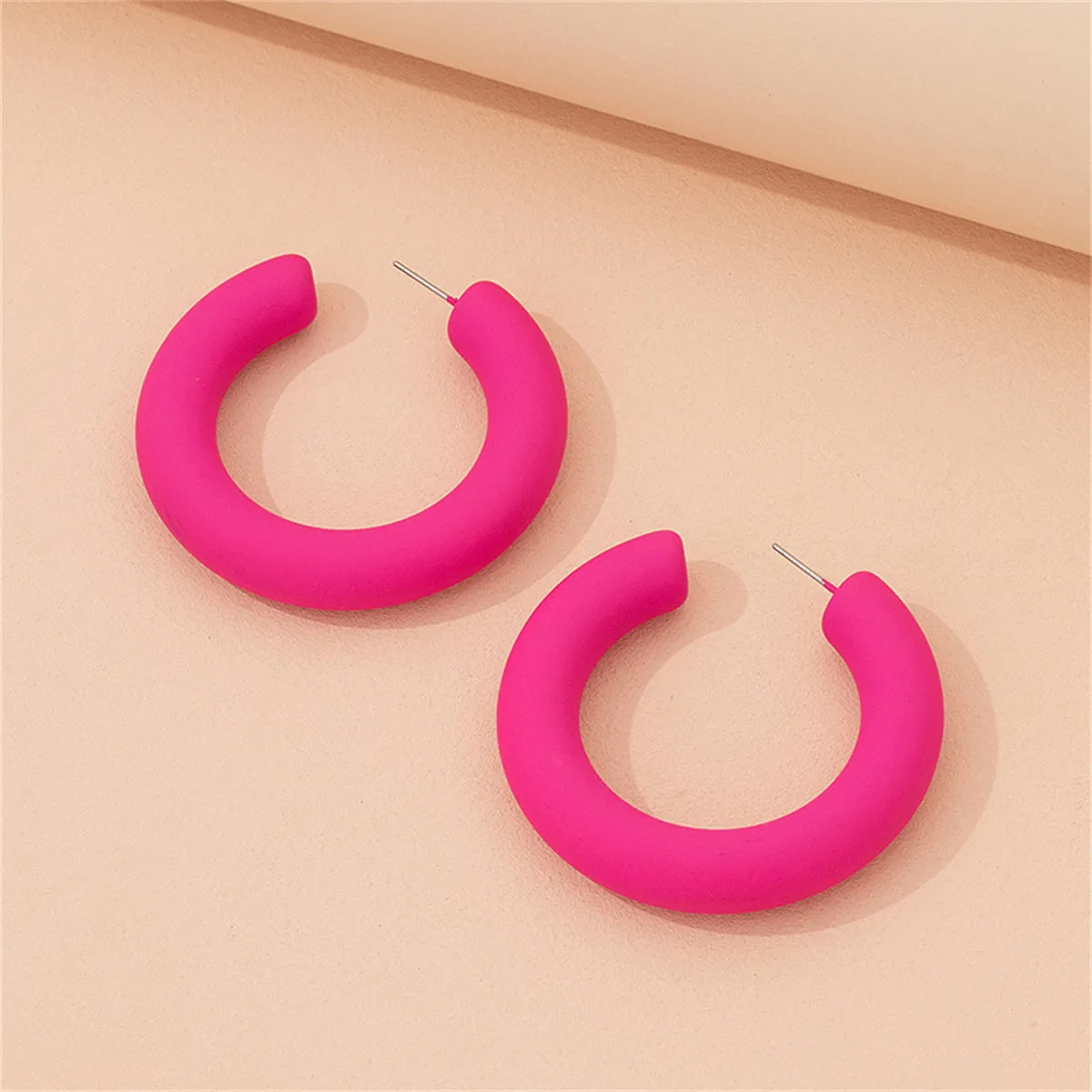 Rose Enamel & Silver-Plated C-Shape Huggie Earrings