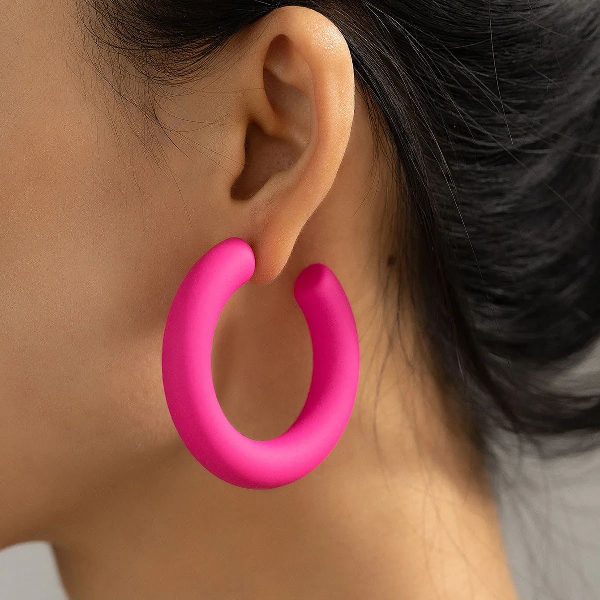Rose Enamel & Silver-Plated C-Shape Huggie Earrings