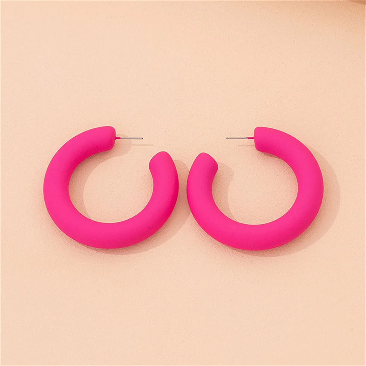 Rose Enamel & Silver-Plated C-Shape Huggie Earrings