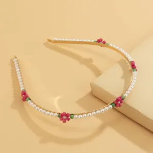 Rose Howlite & Pearl 18K Gold-Plated Floral Station Headband