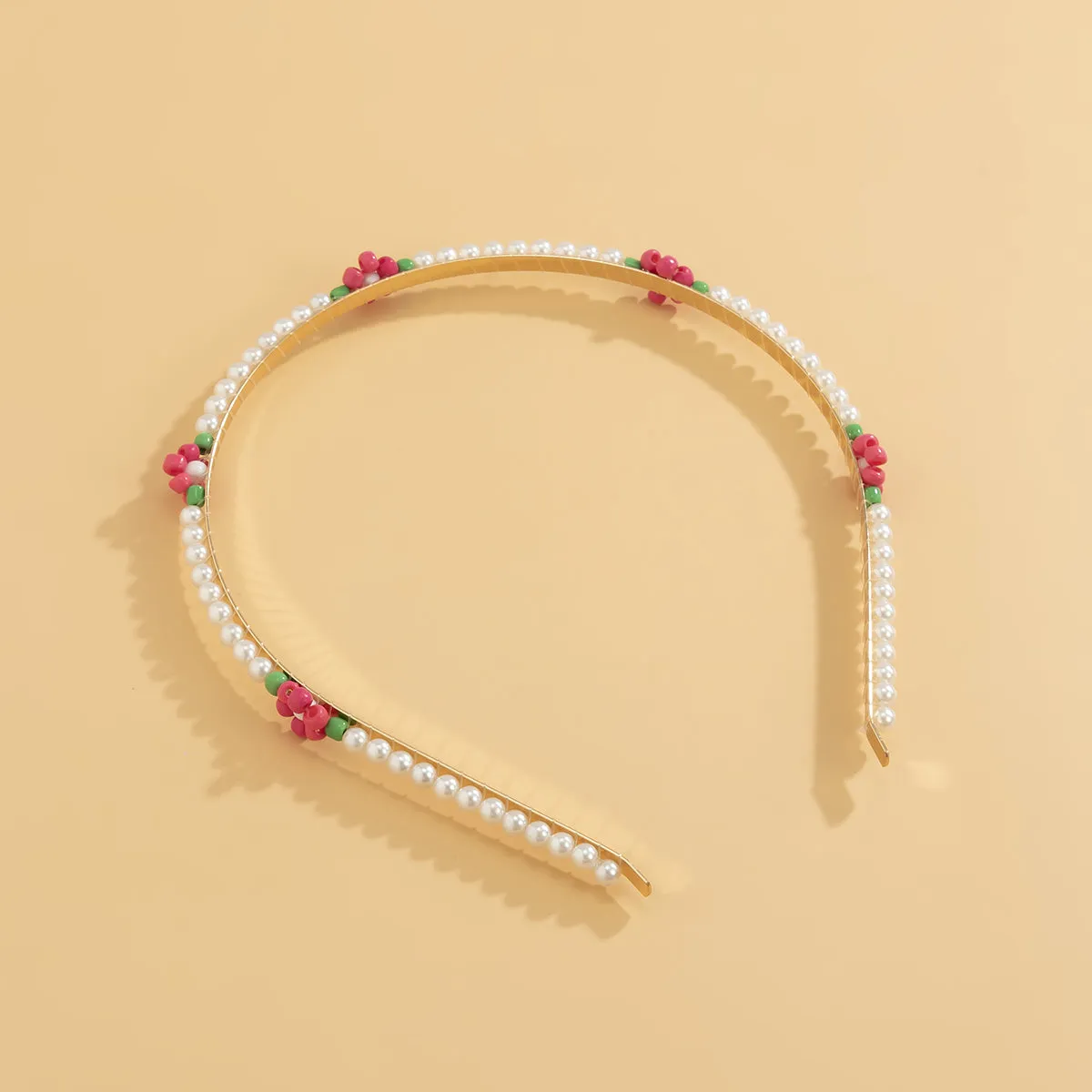 Rose Howlite & Pearl 18K Gold-Plated Floral Station Headband