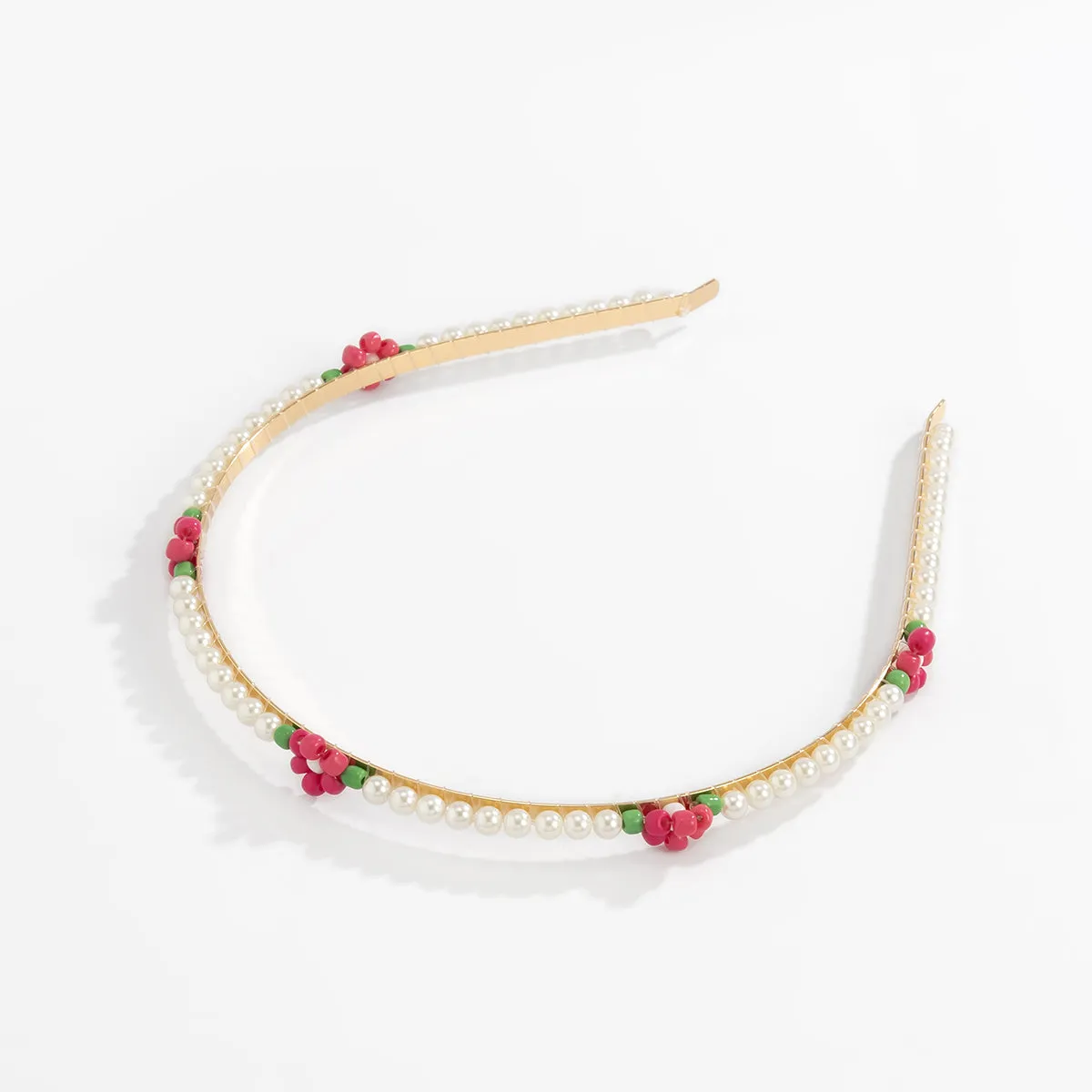 Rose Howlite & Pearl 18K Gold-Plated Floral Station Headband