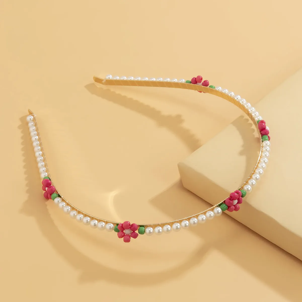 Rose Howlite & Pearl 18K Gold-Plated Floral Station Headband
