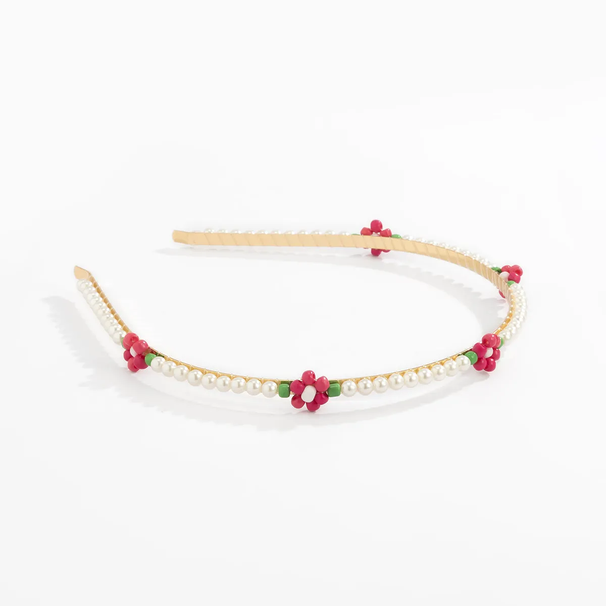 Rose Howlite & Pearl 18K Gold-Plated Floral Station Headband