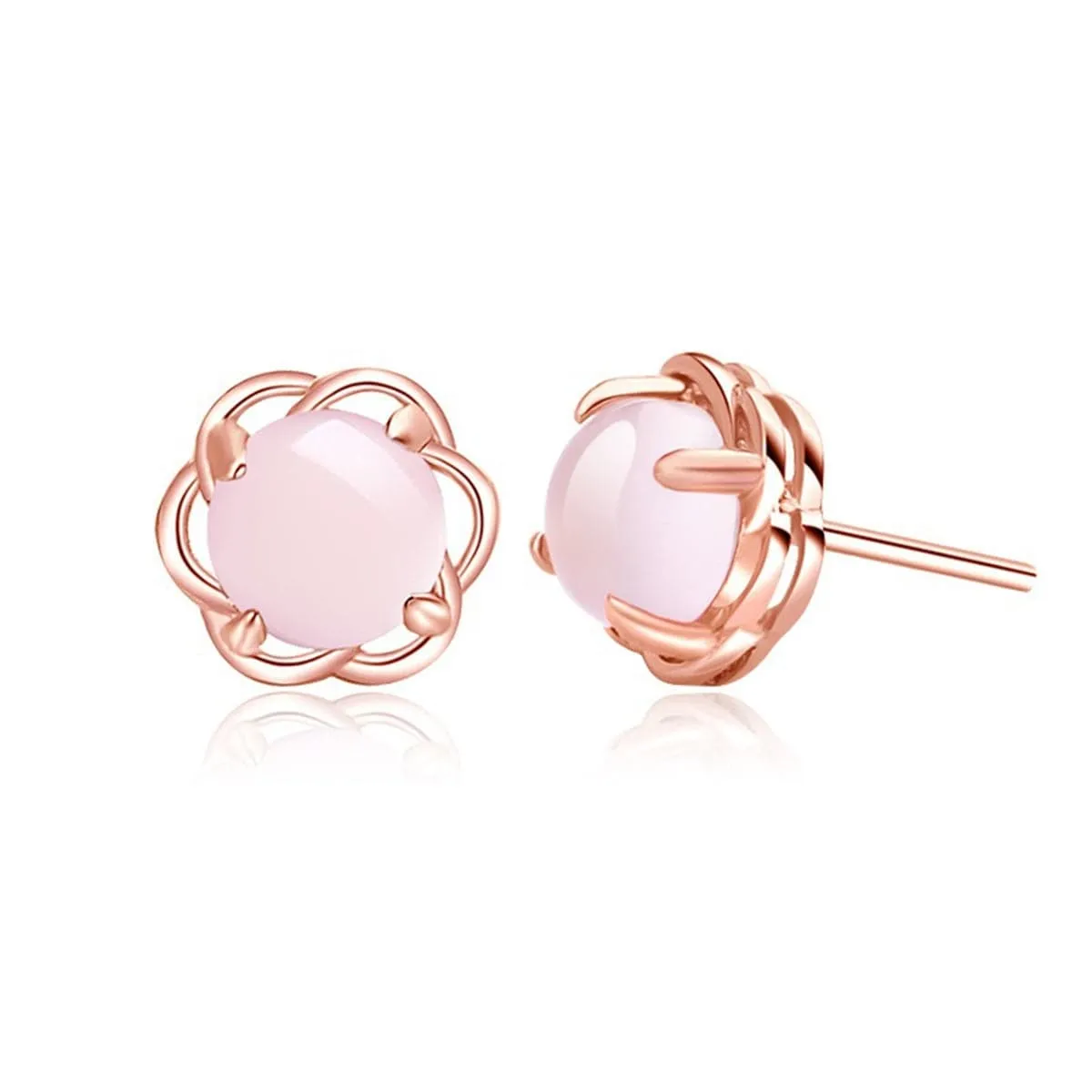 Rose Quartz & 18K Rose Gold-Plated Floral Stud Earrings