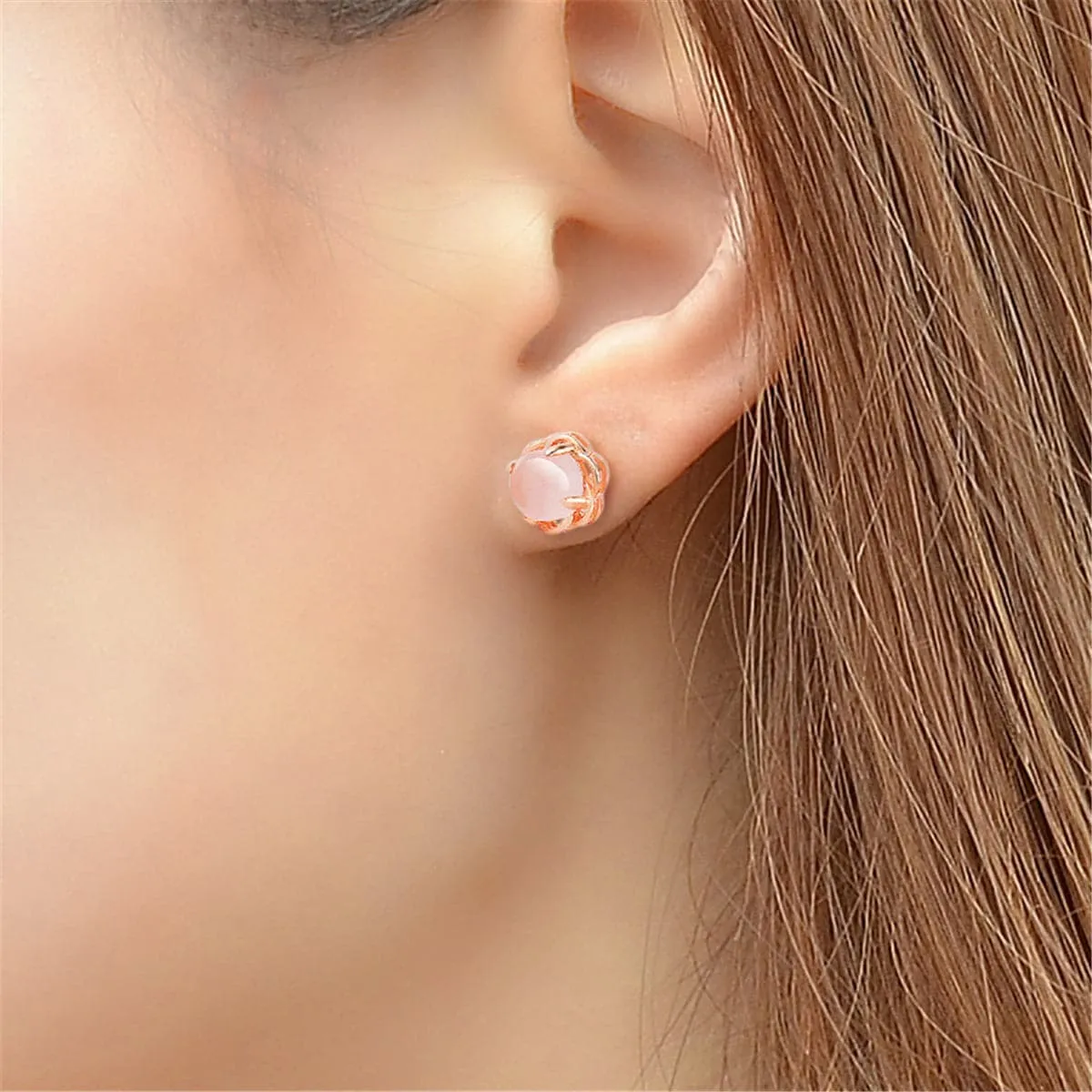 Rose Quartz & 18K Rose Gold-Plated Floral Stud Earrings