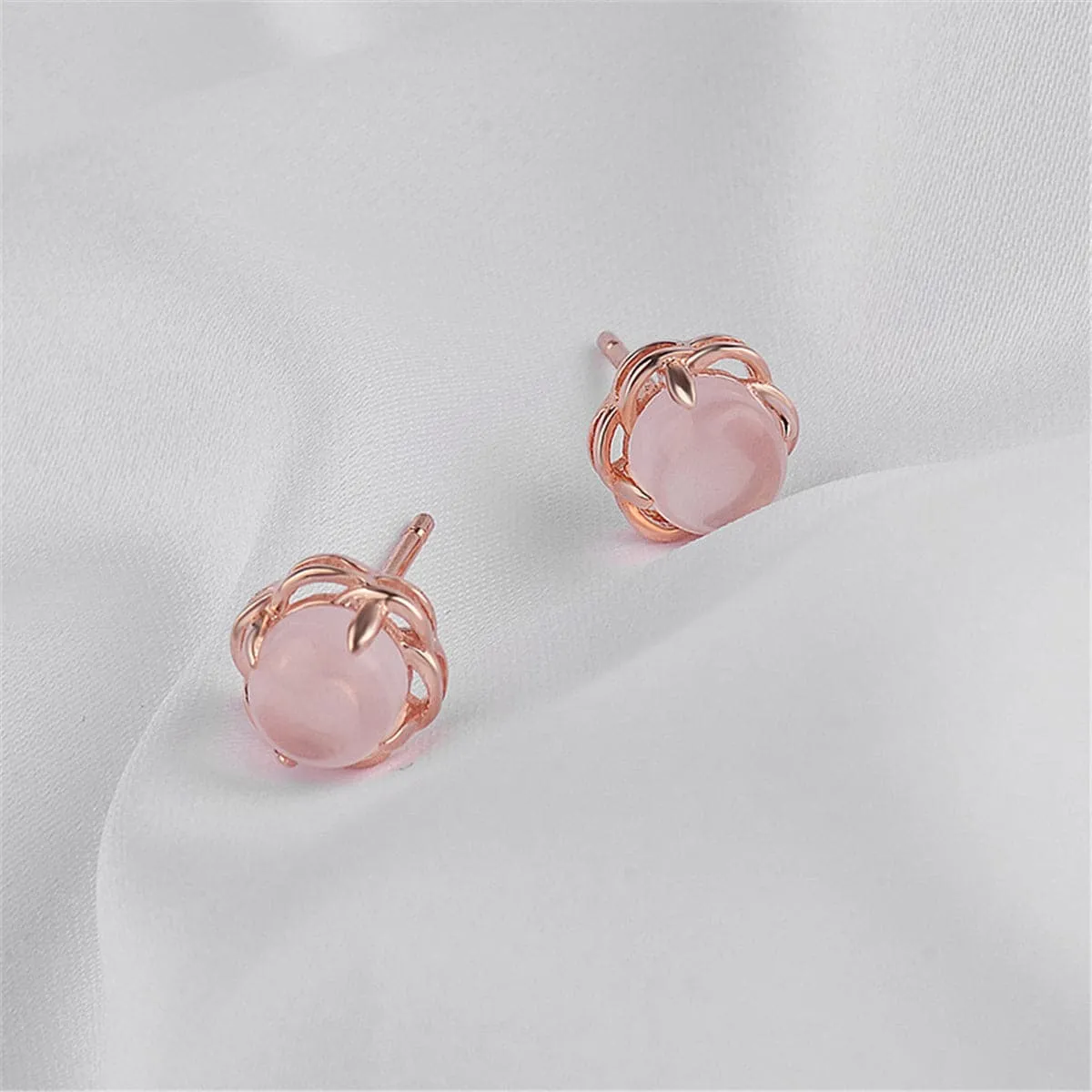 Rose Quartz & 18K Rose Gold-Plated Floral Stud Earrings