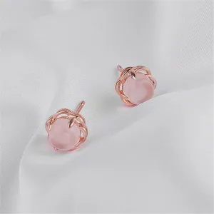 Rose Quartz & 18K Rose Gold-Plated Floral Stud Earrings