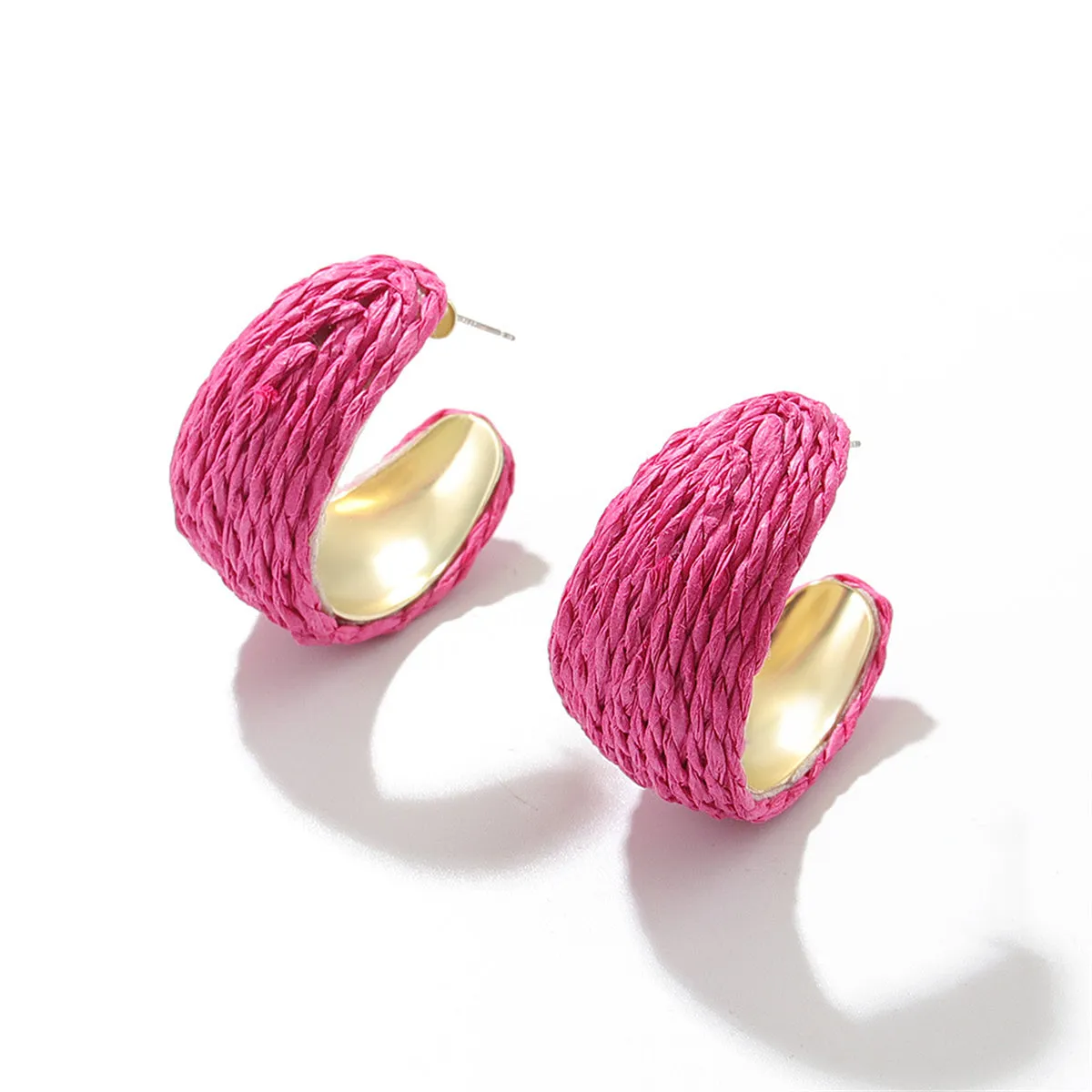 Rose Raffia & 18K Gold-Plated Huggie Earrings