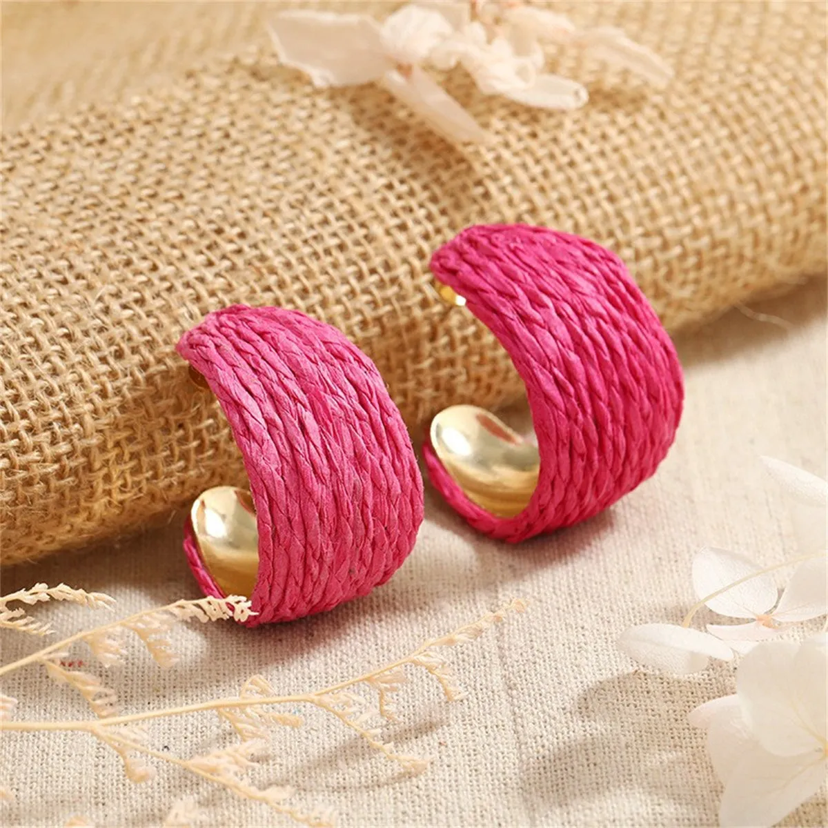 Rose Raffia & 18K Gold-Plated Huggie Earrings