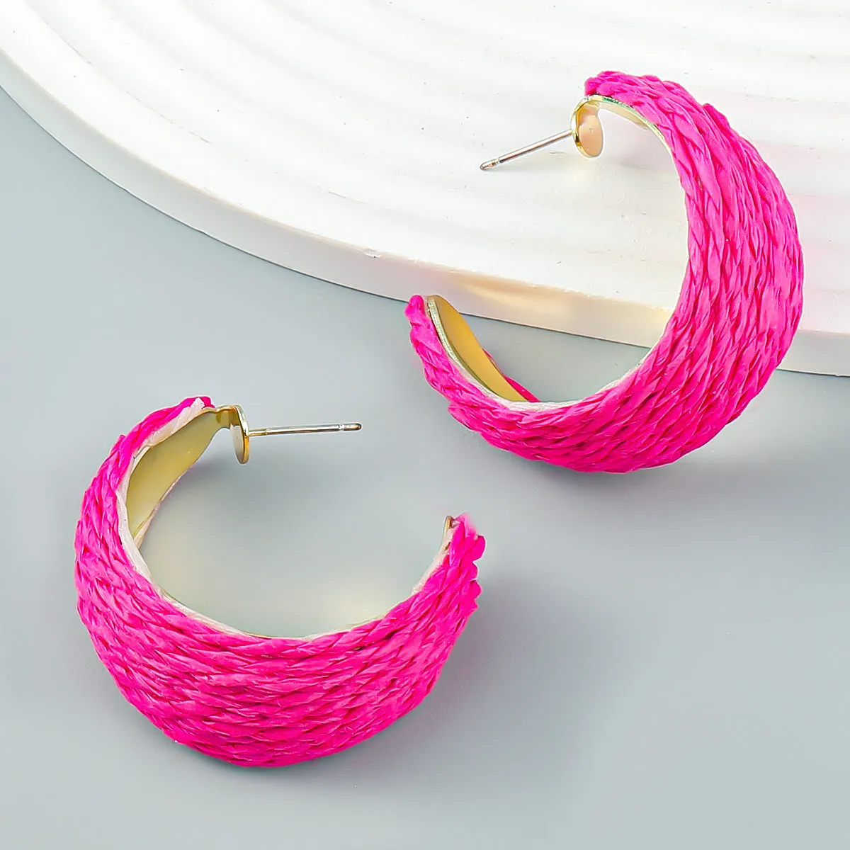 Rose Raffia & 18K Gold-Plated Huggie Earrings