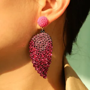 Rose Red Howlite & Cubic Zirconia Leaves Drop Earrings