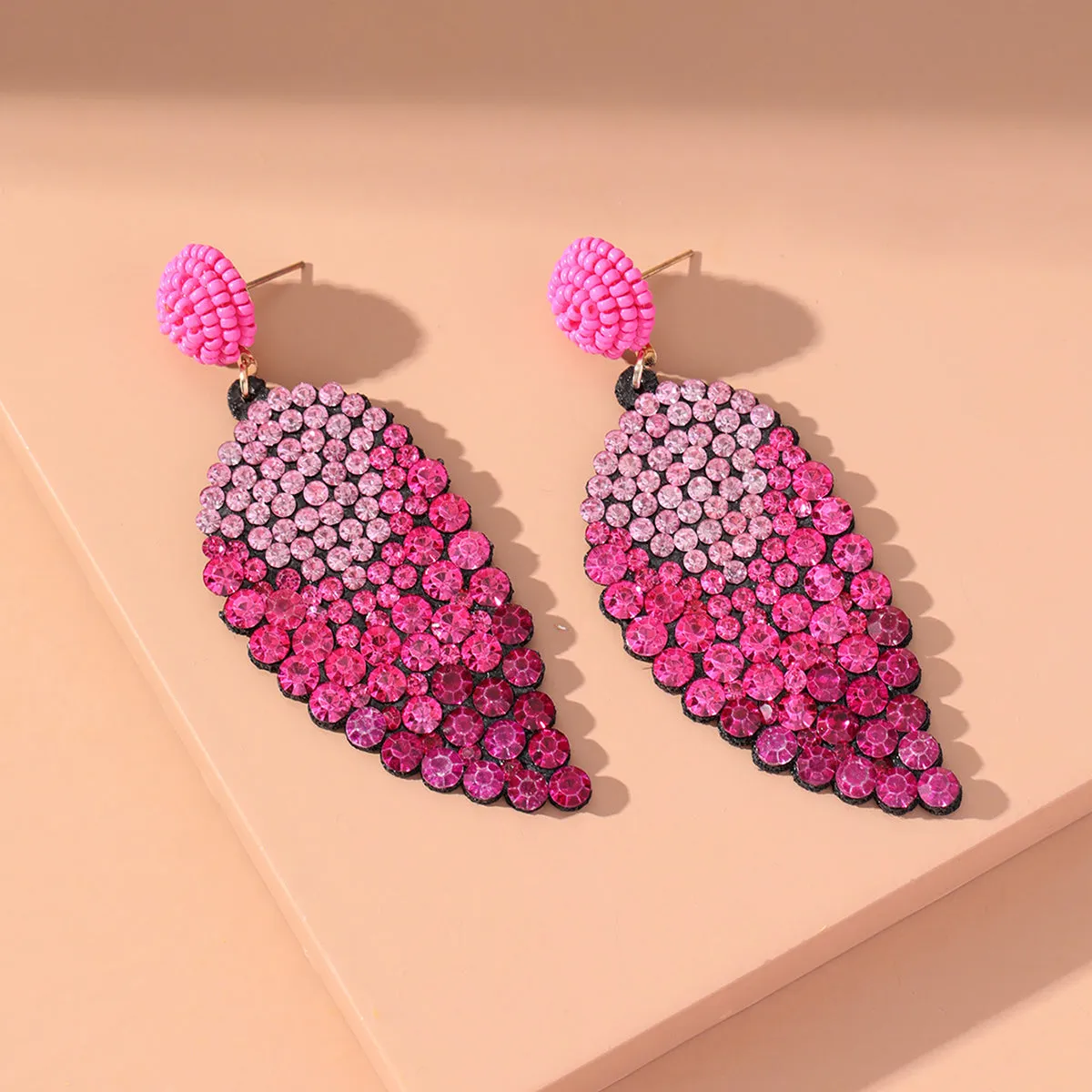 Rose Red Howlite & Cubic Zirconia Leaves Drop Earrings