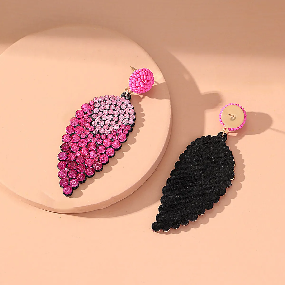 Rose Red Howlite & Cubic Zirconia Leaves Drop Earrings