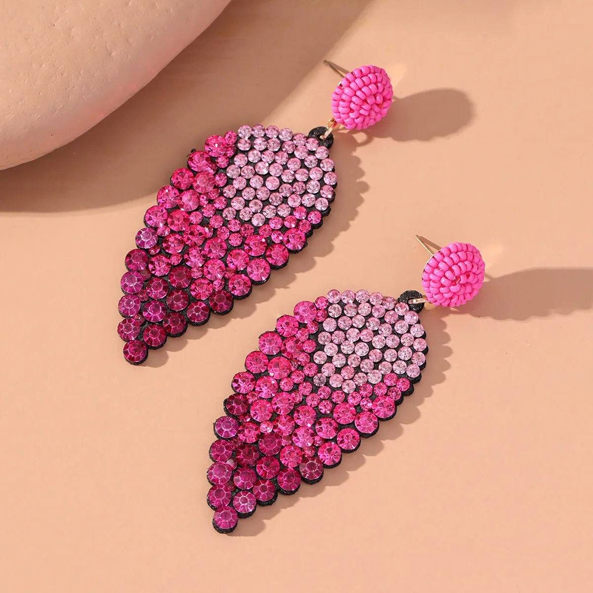 Rose Red Howlite & Cubic Zirconia Leaves Drop Earrings