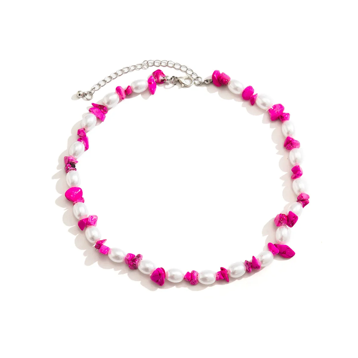 Rose Turquoise & Pearl Silver-Plated Beaded Necklace