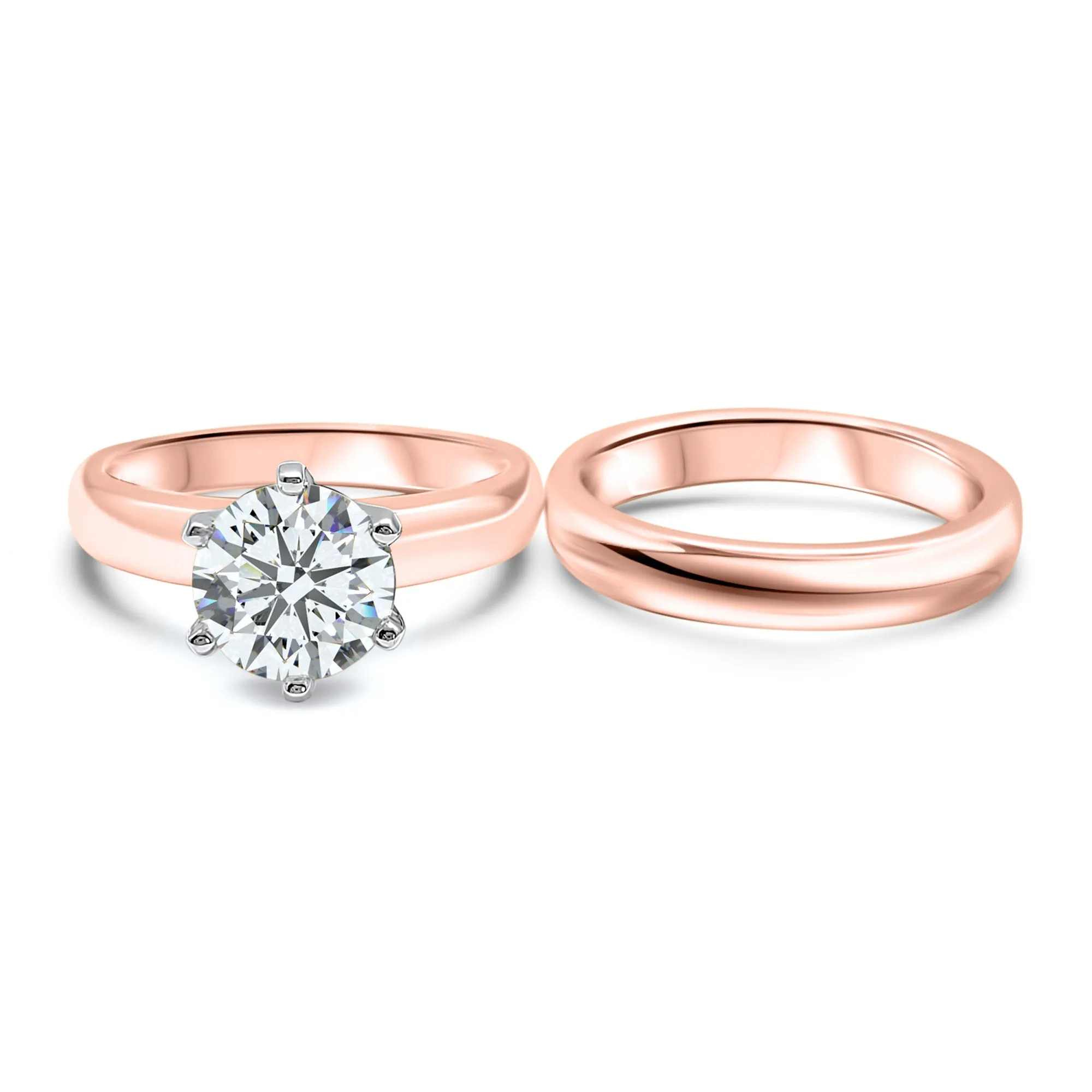 Round IGI Certified Diamond Bridal Set | 14k Rose Gold | 1, 2, or 3 Carat Engagement Ring and Wedding Band