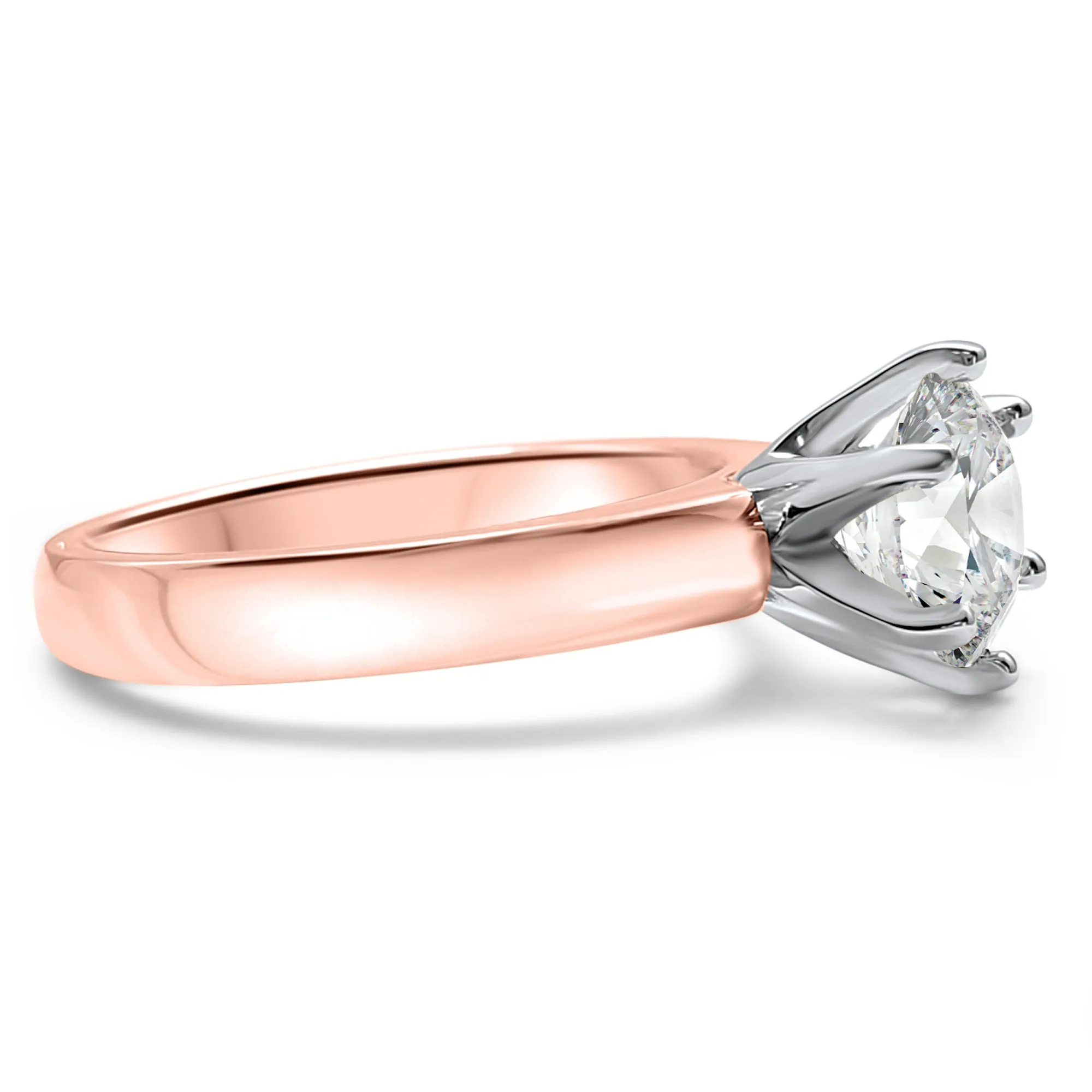 Round IGI Certified Diamond Bridal Set | 14k Rose Gold | 1, 2, or 3 Carat Engagement Ring and Wedding Band