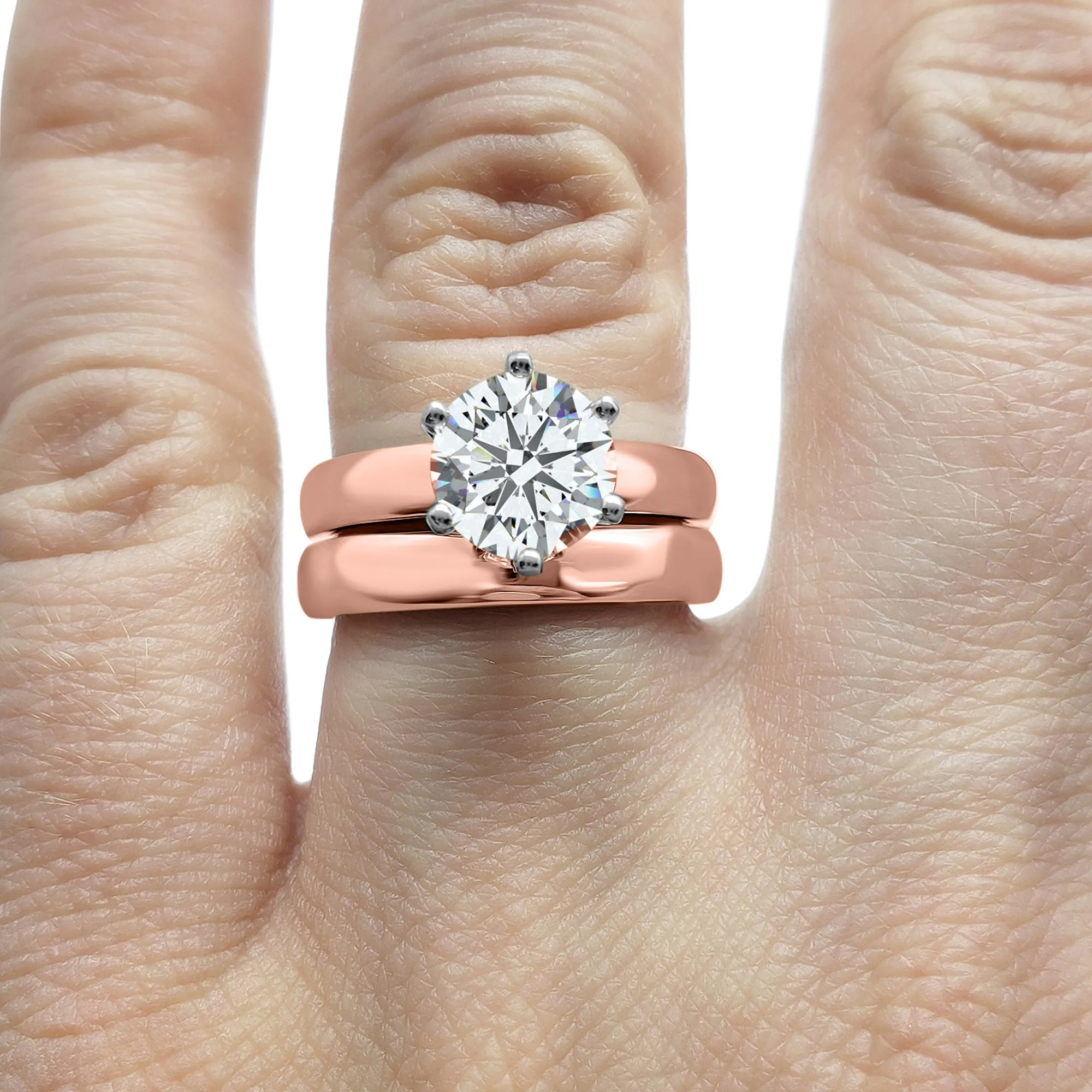 Round IGI Certified Diamond Bridal Set | 14k Rose Gold | 1, 2, or 3 Carat Engagement Ring and Wedding Band