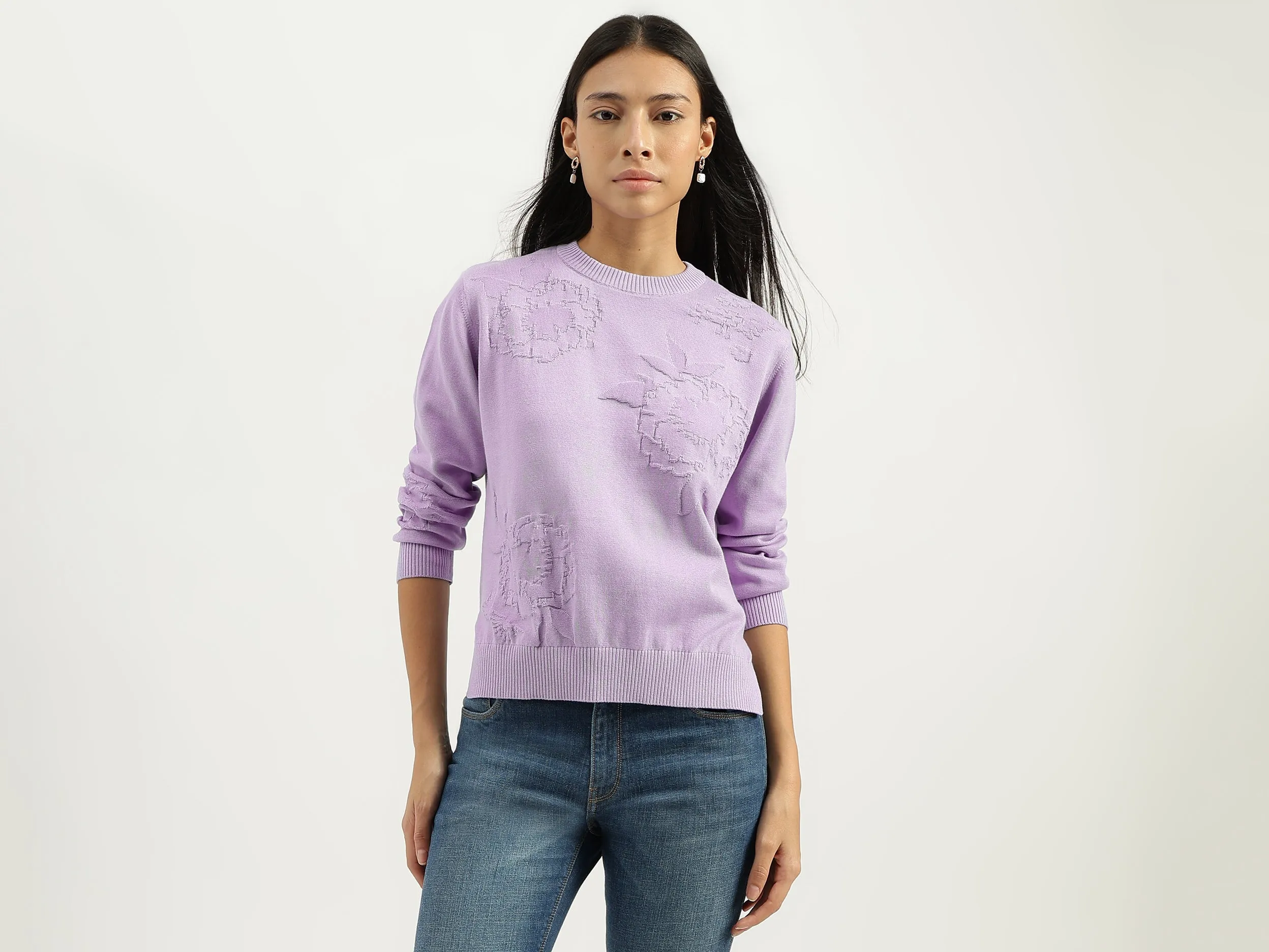 Round Neck Textured Sweatshirts